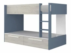 Vente-unique Litera 2 x 90 x 200 cm 2 cajones color azul, blanco y natural - TINOLI Azul / Color natural claro Discount