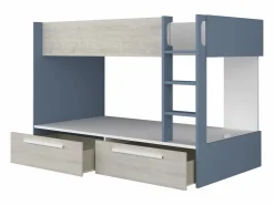 Vente-unique Litera 2 x 90 x 200 cm 2 cajones color azul, blanco y natural - TINOLI Azul / Color natural claro Discount