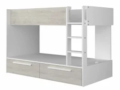 Litera 2 x 90 x 200 cm 2 cajones blanco y natural + colchón - TINOLI^Vente-unique Outlet