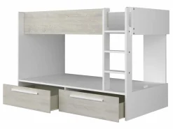 Litera 2 x 90 x 200 cm 2 cajones blanco y natural + colchón - TINOLI^Vente-unique Outlet