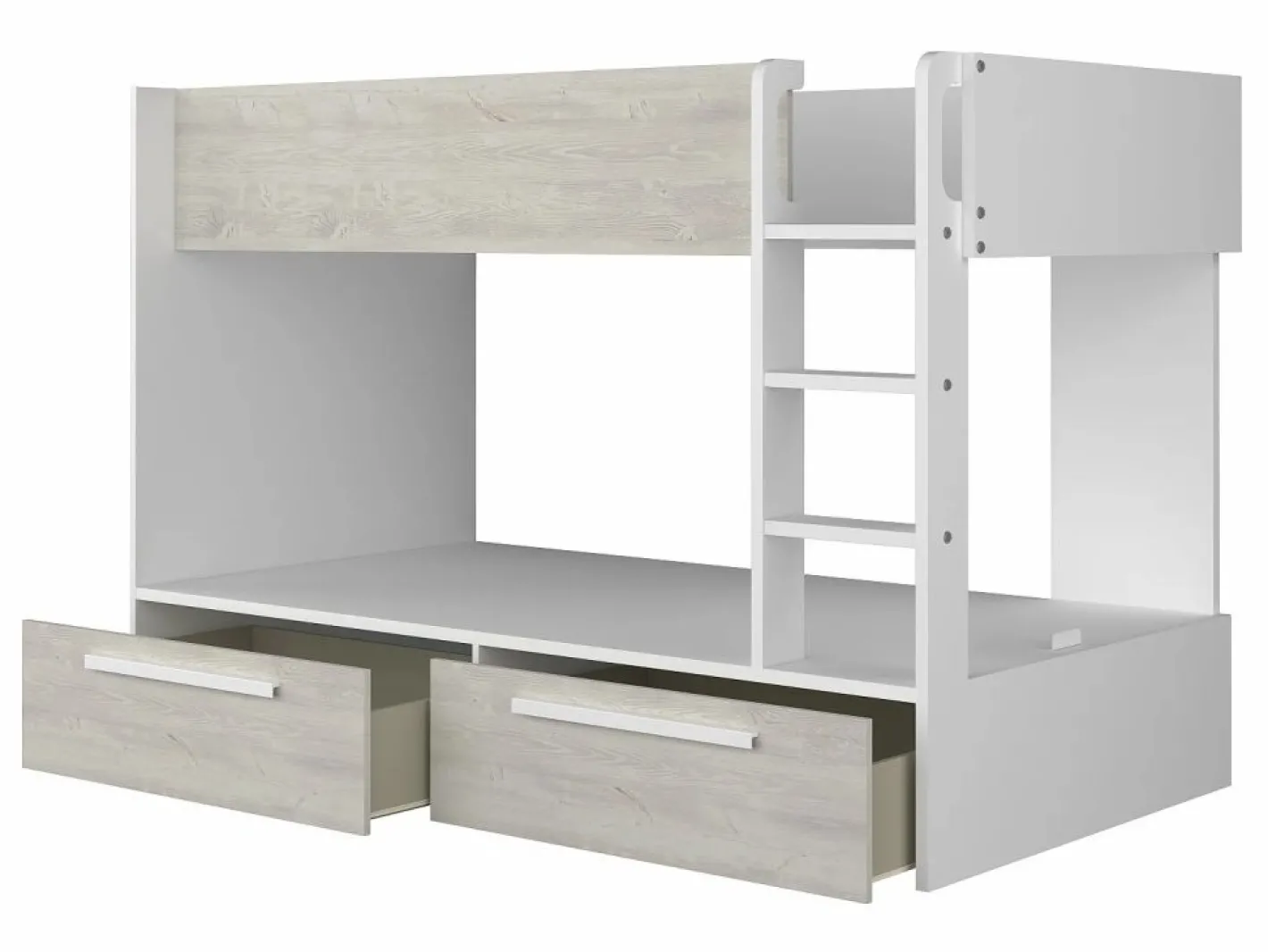 Litera 2 x 90 x 200 cm 2 cajones blanco y natural + colchón - TINOLI^Vente-unique Outlet