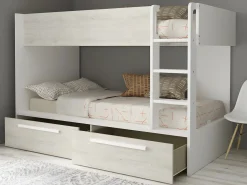 Litera 2 x 90 x 200 cm 2 cajones blanco y natural + colchón - TINOLI^Vente-unique Outlet