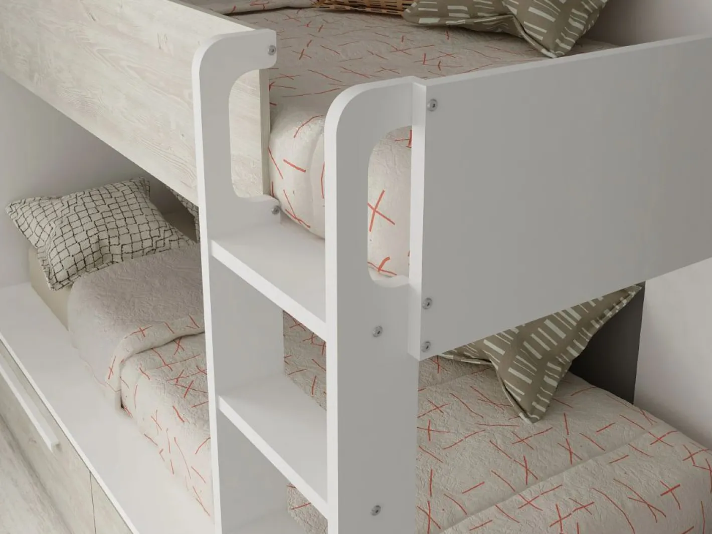 Litera 2 x 90 x 200 cm 2 cajones blanco y natural + colchón - TINOLI^Vente-unique Outlet