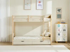 Litera 2 x 90 x 200 cm 2 cajones y natural + colchón - LIMODARA^Vente-unique Best