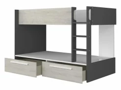 Vente-unique Cama Litera|Litera 2 x 90 x 200 cm 2 cajones antracita, blanco y natural - TINOLI