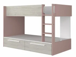 Litera 2 x 90 x 200 cm 2 cajones rosa, natural y blanco + colchón - TINOLI^Vente-unique Hot