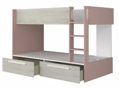 Litera 2 x 90 x 200 cm 2 cajones rosa, natural y blanco + colchón - TINOLI^Vente-unique Hot