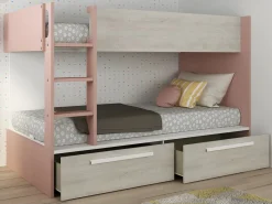 Litera 2 x 90 x 200 cm 2 cajones rosa, natural y blanco + colchón - TINOLI^Vente-unique Hot