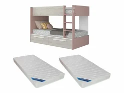 Litera 2 x 90 x 200 cm 2 cajones rosa, natural y blanco + colchón - TINOLI^Vente-unique Hot