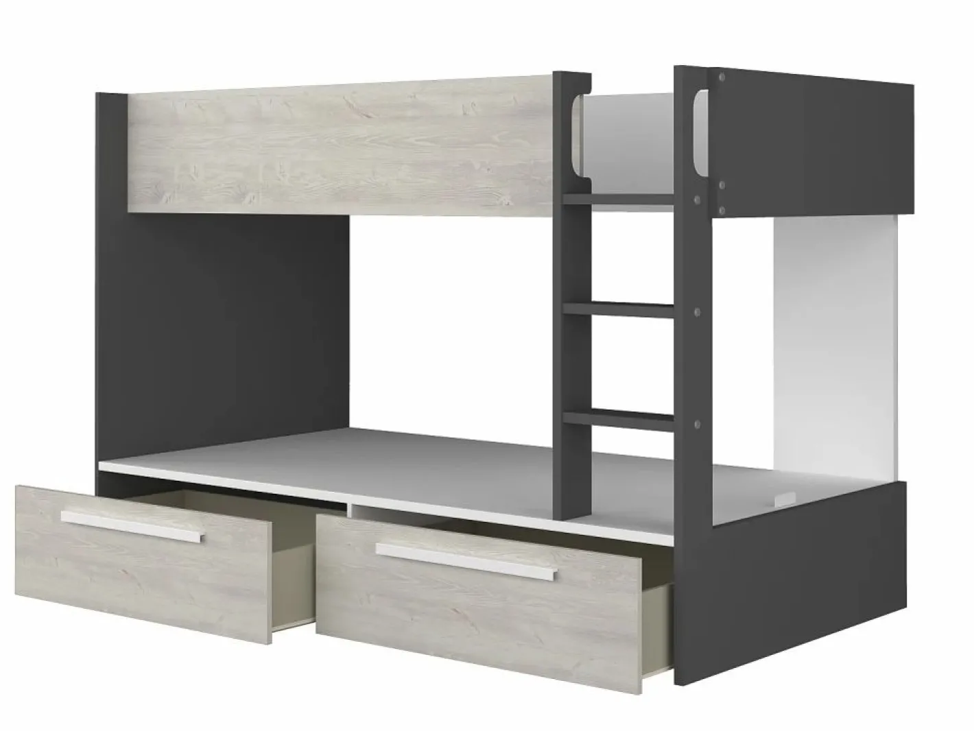 Litera 2 x 90 x 200 cm 2 cajones antracita, natural y blanco + colchón - TINOLI^Vente-unique Discount