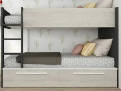 Litera 2 x 90 x 200 cm 2 cajones antracita, natural y blanco + colchón - TINOLI^Vente-unique Discount