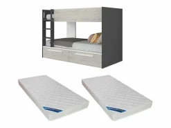 Litera 2 x 90 x 200 cm 2 cajones antracita, natural y blanco + colchón - TINOLI^Vente-unique Discount