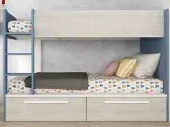 Vente-unique Cama Litera|Litera 2 x 90 x 200 cm 2 cajones azul, blanco y natural + colchón - TINOLI