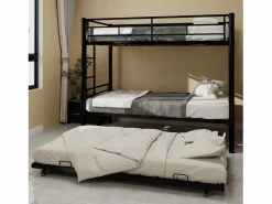 Cama Litera|Litera 2 x 90 x 190 cm - Cama infantil con escalera y barandillas - con cama nido de 90 x 190 cm - metal - sin colchón