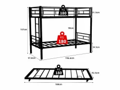 Cama Litera|Litera 2 x 90 x 190 cm - Cama infantil con escalera y barandillas - con cama nido de 90 x 190 cm - metal - sin colchón