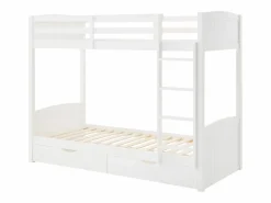 Vente-unique Litera 2 x 90 x 200 cm con 2 cajones en pino y MDF + colchones - LIMODARA Blanco Hot