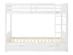 Vente-unique Litera 2 x 90 x 200 cm con 2 cajones en pino y MDF + colchones - LIMODARA Blanco Hot