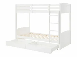 Vente-unique Litera 2 x 90 x 200 cm con 2 cajones en pino y MDF + colchones - LIMODARA Blanco Hot