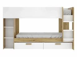 Vente-unique Litera 2 x 90 x 200 cm con compartimentos en color blanco y natural - OZANA Color natural claro / Blanco