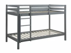 Vente-unique Litera 2 x 90 x 190 cm Pino macizo con colchón ANICET II Gris Clearance