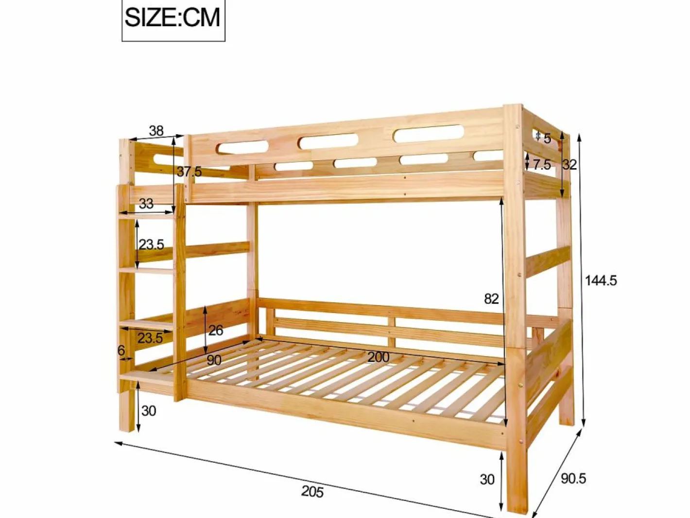 Litera - 2x90x200 cm - estructura de pino - somier incluido - color natural^Merax Clearance