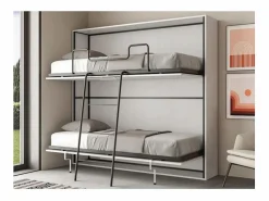 Les Tendances Cama Abatible|Litera abatible horizontal blanca para 2 personas 85x185 cm Bounto-2 colchones 85x185cm