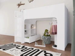 Vente-unique Litera alta 90 x 190 cm con almacenamiento - COLUMI Blanco Best