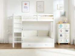 Vente-unique Cama Alta|Litera alta 90 X 190 cm con sofá convertible pino y MDF + colchón - ORPELIA
