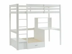 Litera alta 90 x 200 cm escritorio, sofá y almacenamiento de pino y MDF + colchón - GOLIATH^Vente-unique Best