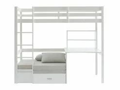Litera alta 90 x 200 cm escritorio, sofá y almacenamiento de pino y MDF + colchón - GOLIATH^Vente-unique Best