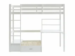 Litera alta 90 x 200 cm escritorio, sofá y almacenamiento de pino y MDF + colchón - GOLIATH^Vente-unique Best