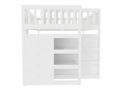 Litera baja 140x200 cm con almacenaje, barrera de seguridad alta, madera blanca (247x145x135,5cm) Blanco Online