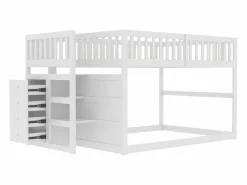 Litera baja 140x200 cm con almacenaje, barrera de seguridad alta, madera blanca (247x145x135,5cm) Blanco Online
