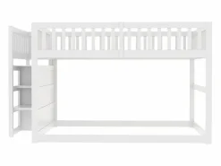 Litera baja 140x200 cm con almacenaje, barrera de seguridad alta, madera blanca (247x145x135,5cm) Blanco Online