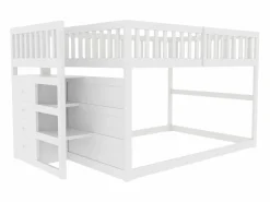 Litera baja 140x200 cm con almacenaje, barrera de seguridad alta, madera blanca (247x145x135,5cm) Blanco Online
