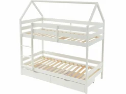 Litera cabaña 2 cajones 2 x 90 x 190 cm de pino macizo con colchón - CHORI^Vente-unique Outlet
