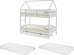Litera cabaña 2 cajones 2 x 90 x 190 cm de pino macizo con colchón - CHORI^Vente-unique Outlet