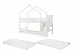 Vente-unique Cama Litera|Litera cabaña 90 x 190 cm en pino y MDF color + colchón - TALETY