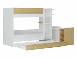 Vente-unique Litera con cama nido 3 x 90 x 190 cm 2 escritorios blanco y natural - DOMATI Color natural claro / Blanco