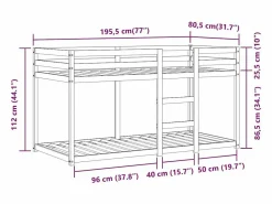 vidaxl Cama Litera|Litera con cortinas madera maciza de pino 75x190 cm