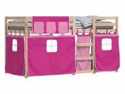vidaxl Cama Litera|Litera con cortinas madera maciza de pino 75x190 cm