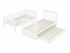 Litera de 90 x 200 cm - con cama nido - barandillas altas de seguridad - blanca^ Best