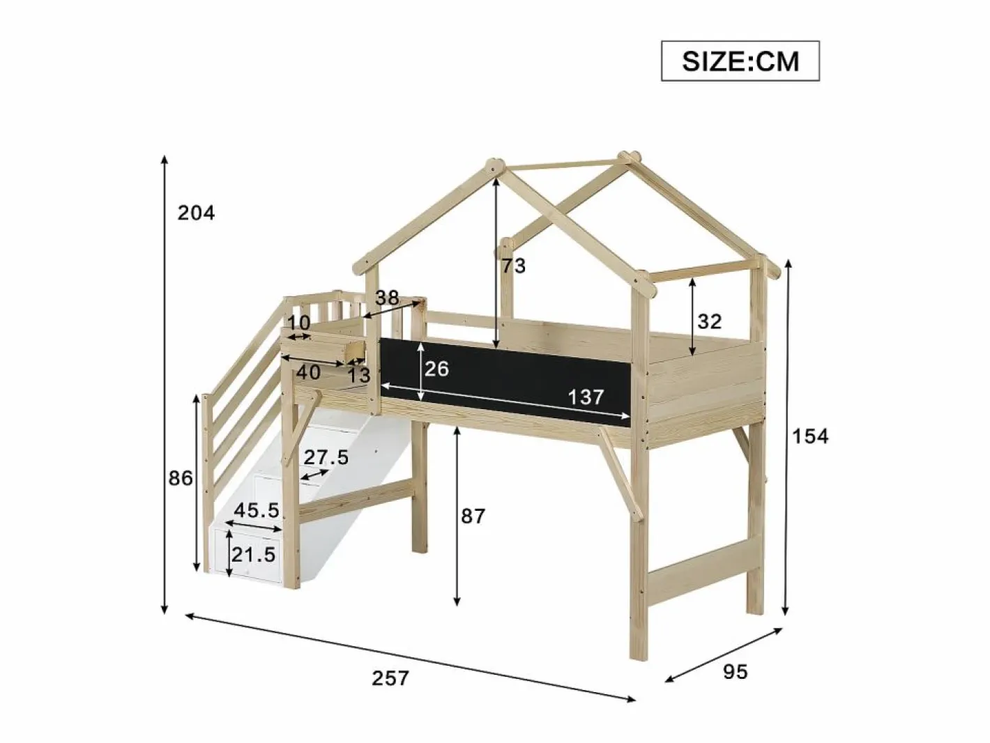 Cama Montessori|Litera de 90 x 200 cm - pino - y natural - colchón no incluido