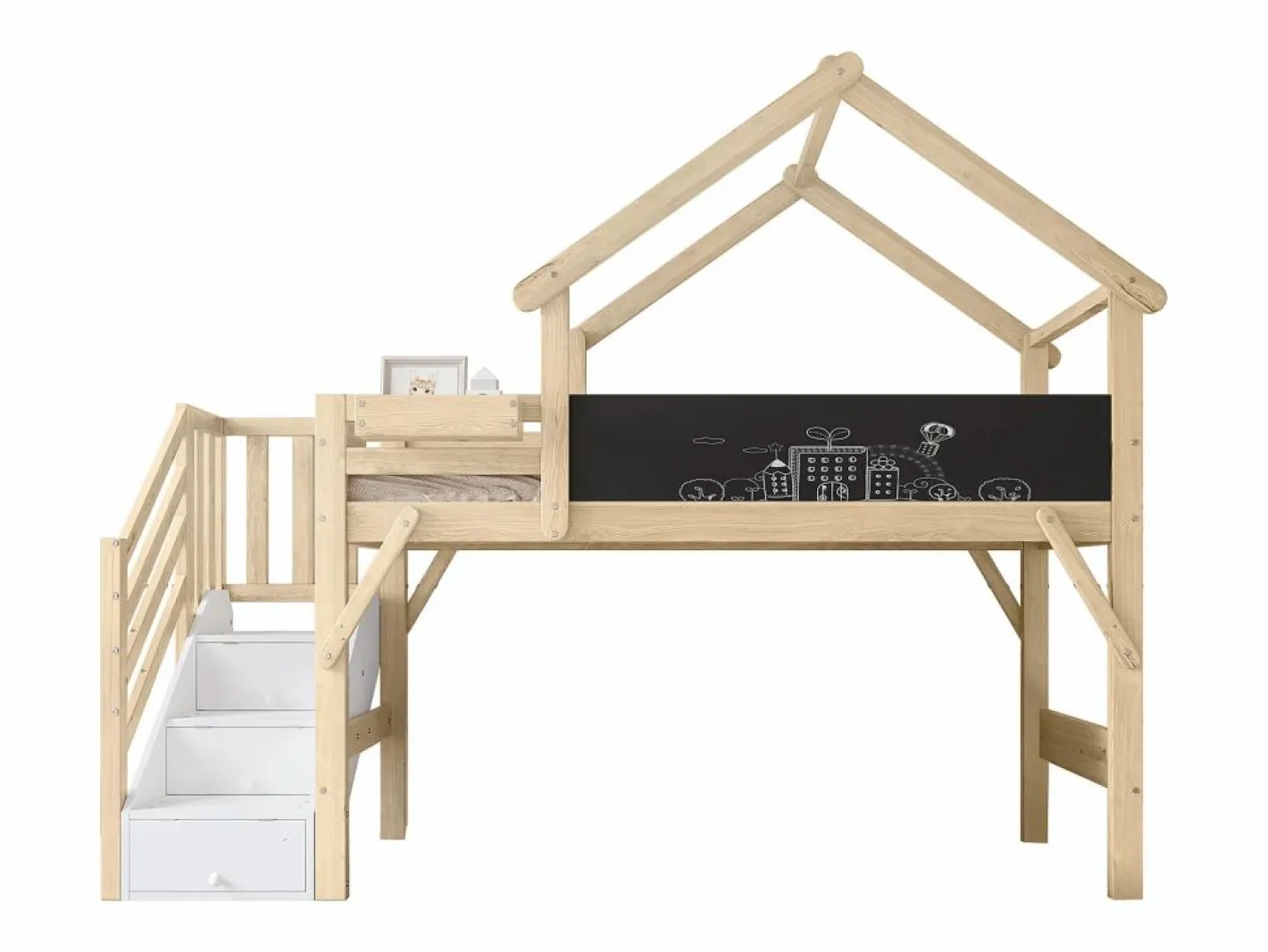 Cama Montessori|Litera de 90 x 200 cm - pino - y natural - colchón no incluido