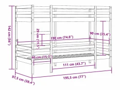 Litera de madera maciza de pino 90x190 cm^Clicnbuy Outlet