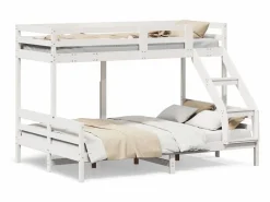 vidaxl Litera de madera maciza de pino 90x200/140x200 cm Blanco Clearance