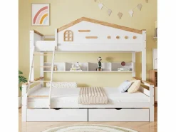 Litera de madera 90x200cm + 140x200cm - con escalera y 2 cajones - y Natural^ModernLuxe New