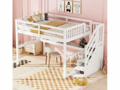 Litera de 90x200 cm + 140x200 cm con barandilla, cajones y escritorio bajo la cama, diseño moderno, pino, (255x237,5x150 cm)^ Sale
