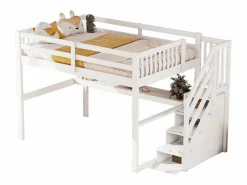 Litera de 90x200 cm + 140x200 cm con barandilla, cajones y escritorio bajo la cama, diseño moderno, pino, (255x237,5x150 cm)^ Sale