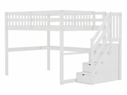 Litera de 90x200 cm + 140x200 cm con barandilla, cajones y escritorio bajo la cama, diseño moderno, pino, (255x237,5x150 cm)^ Sale